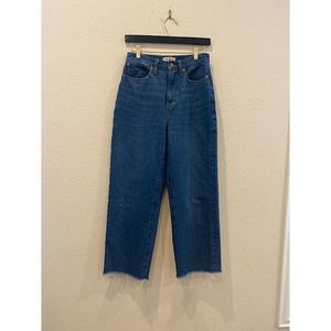 MADEWELL Baggy Straight Jeans Raw Hem Dark Wash Size 25
